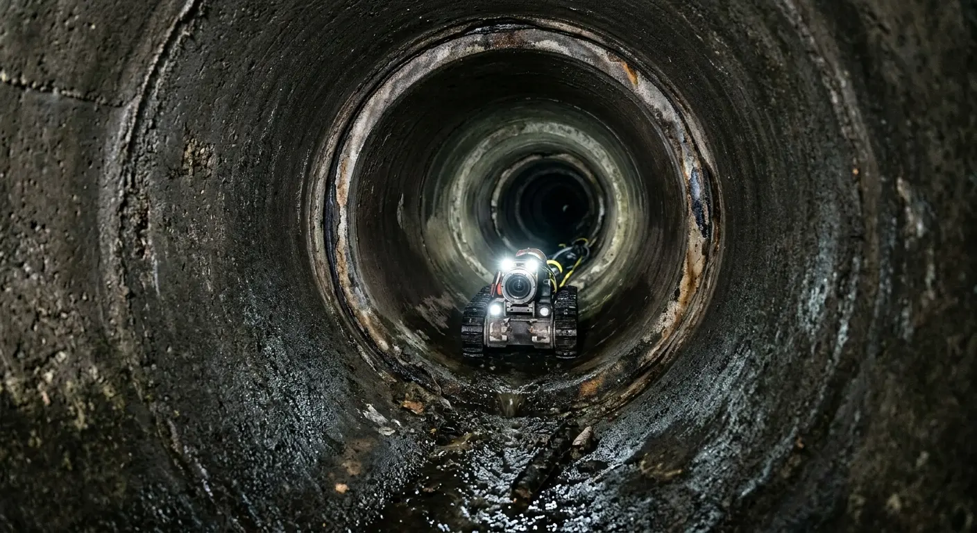 Robotic sewer camera inspecting pipe interior for Sewer Line Cleaning in Upton